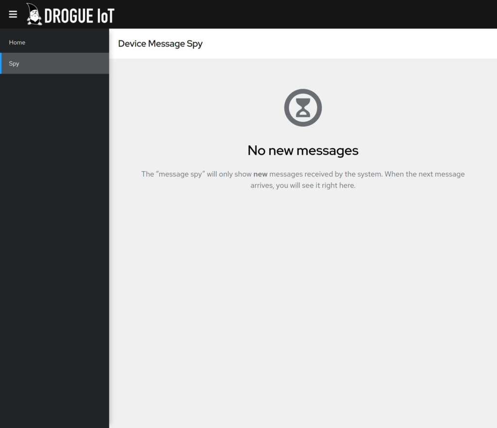 Screenshot of the Drogue IoT message spy